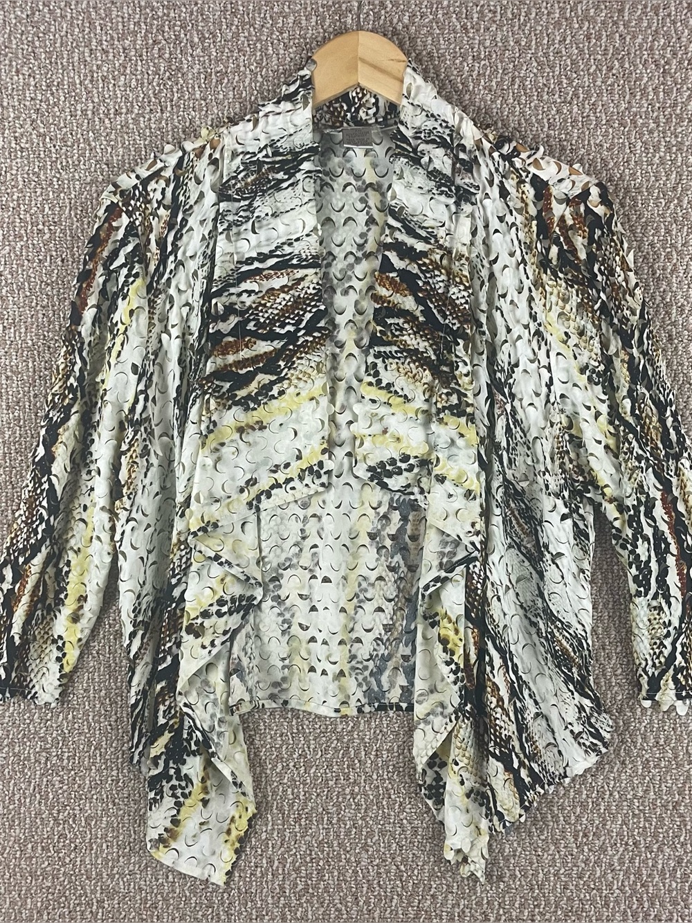 Alberto Makali Cardigan PXL Cutout Open Front Draped Reptile Print Y2K T91